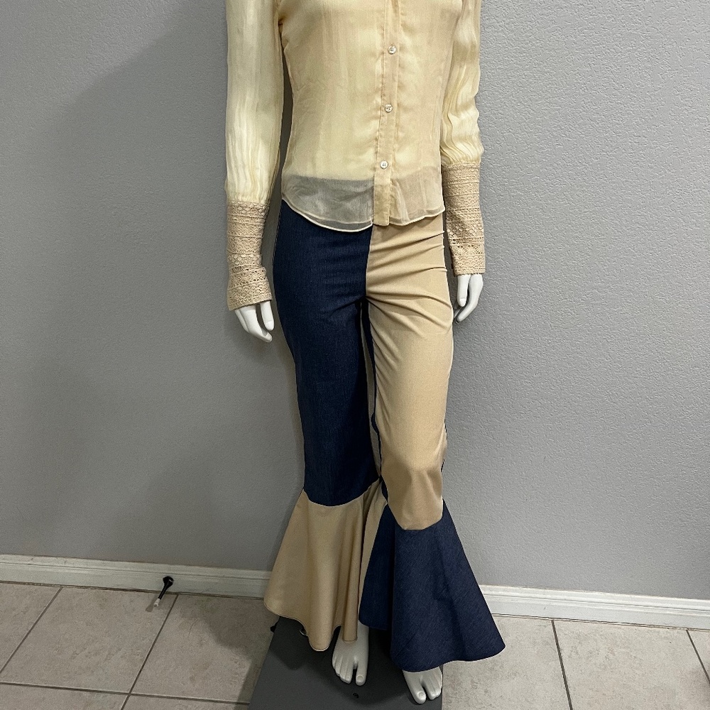 New Color Block High Rise Big Bell Bottom Pants